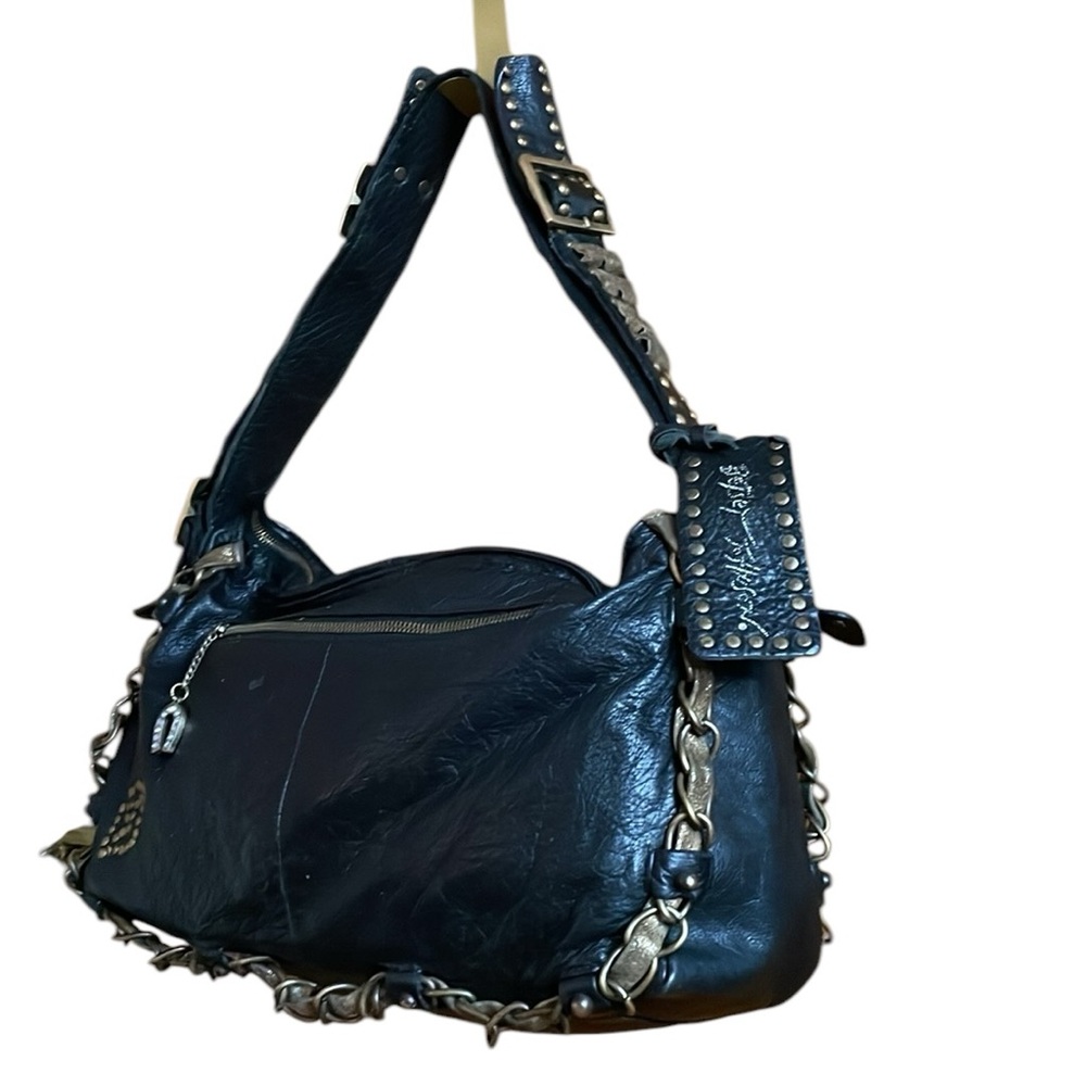 Betsey Johnson Black Studded Chain-Accent Shoulder Bag